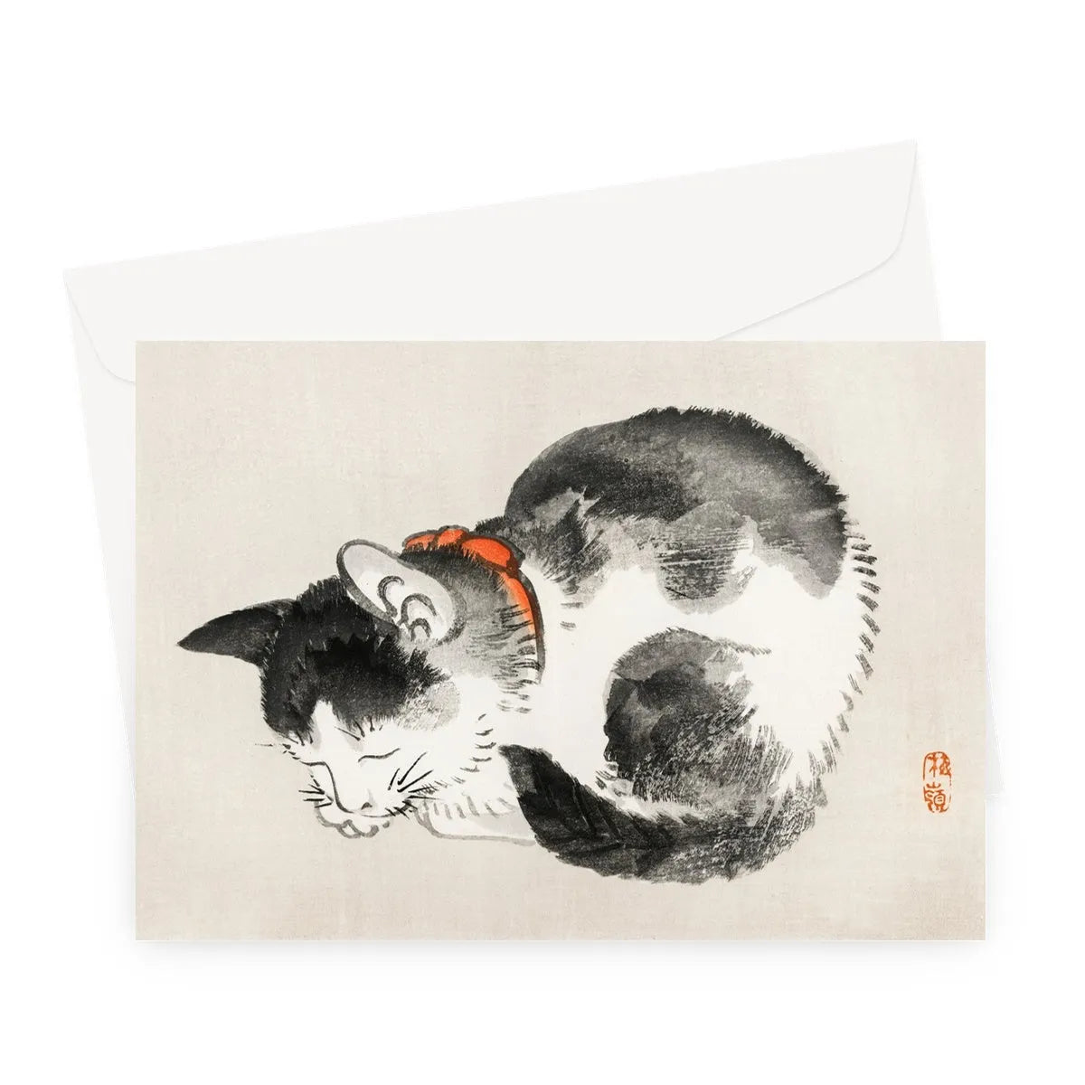 Sleeping Cat By Kōno Bairei Greeting Card - A5 Landscape / 1 Card - Greeting & Note Cards - Aesthetic Art