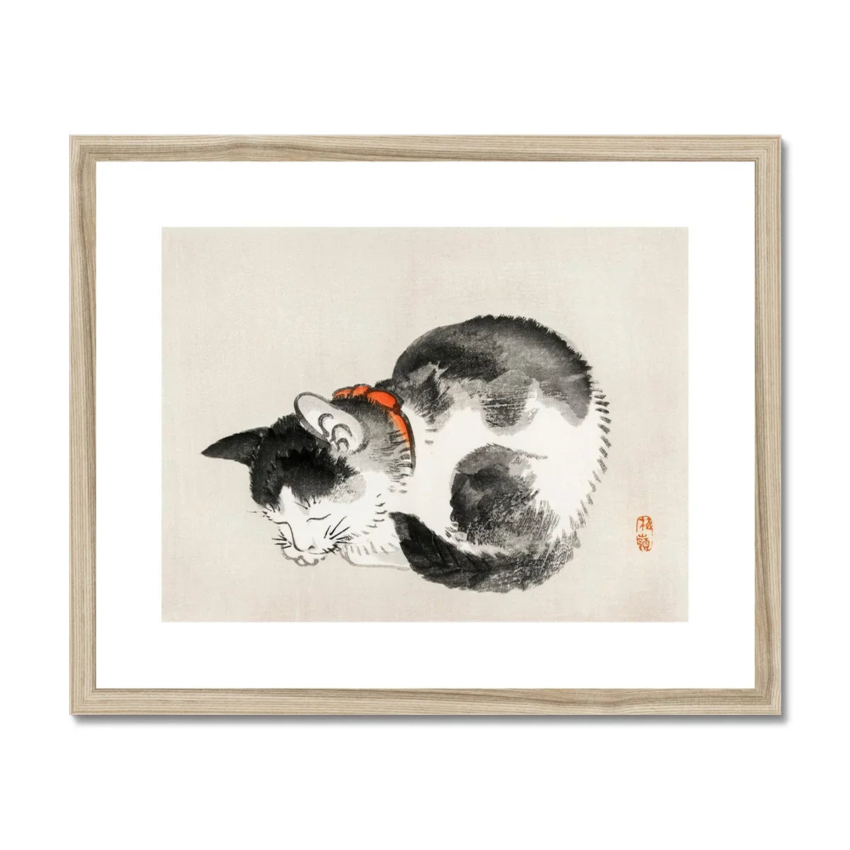 Sleeping Cat - Kōno Bairei Meiji-era Animal Art Print, Black White Cat Painted Traditional Asian Ink Wash