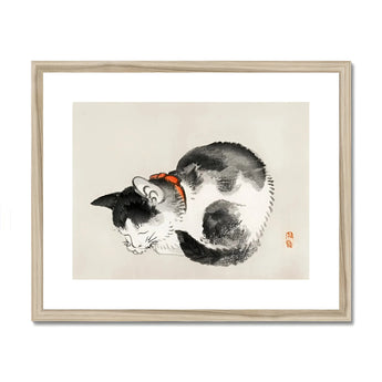 Sleeping Cat - Kōno Bairei Meiji-era Animal Art Print, Black White Cat Painted Traditional Asian Ink Wash
