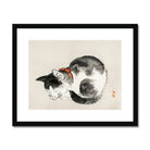 Sleeping Cat Kōno Bairei Meiji Era Animal Art Print, Black White Cat Painted Traditional Asian Ink Wash