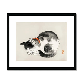 Sleeping Cat - Kōno Bairei Meiji-era Animal Art Print, Black White Cat Painted Traditional Asian Ink Wash