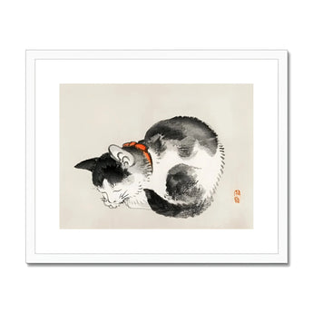 Sleeping Cat - Kōno Bairei Meiji-era Animal Art Print, Black White Cat Painted Traditional Asian Ink Wash