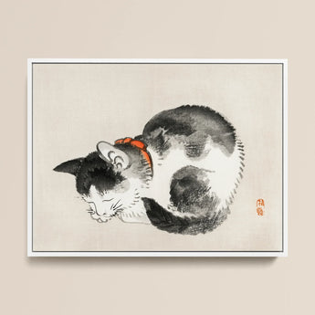 Sleeping Cat - Kōno Bairei Meiji-era Animal Art Print / Canvas, 12x16’’ / 31x41cm / White Frame, Posters Prints & Visual Artwork, Toby Leon