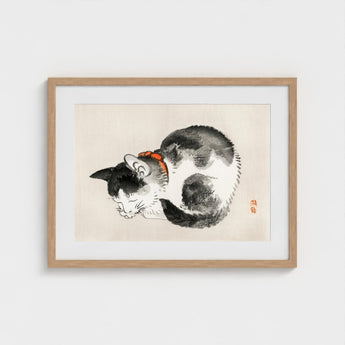 Sleeping Cat - Kono Bairei Meiji-era Animal Art Print / Canvas Kōno Bairei’s Mesmerizing, Woodblock, Edo-era Japan Feline Prints