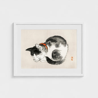Sleeping Cat - Kono Bairei Meiji-era Animal Art Print / Canvas Kōno Bairei’s Mesmerizing, Woodblock, Edo-era Japan Feline Prints