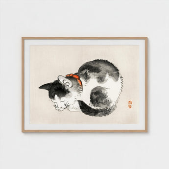 Sleeping Cat - Kono Bairei Meiji-era Animal Art Print / Canvas Kōno Bairei’s Mesmerizing, Woodblock, Edo-era Japan Feline Prints