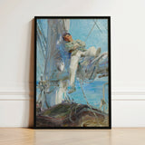 Sleeping Sailor - Henry Scott Tuke Art Print / Canvas Framed Painting Man Light-colored Attire Deck Sailboat Rendered, Frames, Young,
