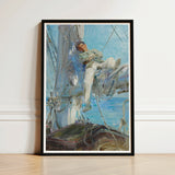 Sleeping Sailor - Henry Scott Tuke Art Print / Canvas Framed Painting Man White Attire Deck Sailboat Rendered, Frames, Young, Nested, Dark