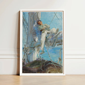 Sleeping Sailor - Henry Scott Tuke Art Print / Canvas Framed Painting Man Light-colored Attire Ship’s Deck Rendered, Frames, Young, Nested,