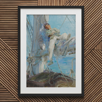 Sleeping Sailor - Henry Scott Tuke Art Print / Canvas Framed Painting Black Frame White Man Deck Sailboat Henry Scott Tuke, Scott, Sleeping