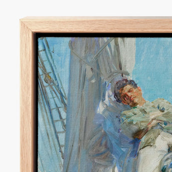 Sleeping Sailor - Henry Scott Tuke Art Print / Canvas Light Wood-framed Impressionistic Painting Man Ship, Frames, Young, Nested, Dark Head
