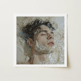 Slip n Slide - Subtle Homoerotic Wall Art Print / Canvas Framed Artwork Man Dark Curly Hair Submerged Soapy Milk, Slipping, Warm, Private
