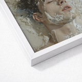 White Framed Artwork Man Dark Curly Hair Submerged Milk, Slipping, Warm, Private Ecstasies