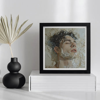 Slip n Slide - Subtle Homoerotic Wall Art Print, Framed Portrait Person Curly Hair Closed Eyes Seemingly