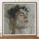 Slip n Slide Subtle Homoerotic Wall Art Print, Hyper Realistic Painting Person’s Face Covered Water Soap Bubbles