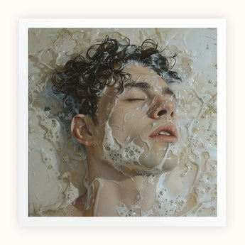 Slip n Slide - Subtle Homoerotic Wall Art Print, Hyper-realistic Painting Person’s Face Submerged Soapy Water