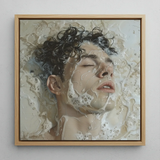 Slip and Slide - Subtle Homoerotic Framed Canvas, 12x12’’ / 31x31cm / Natural Floating Frame, Framed Oil Painting Person’s Head Submerged