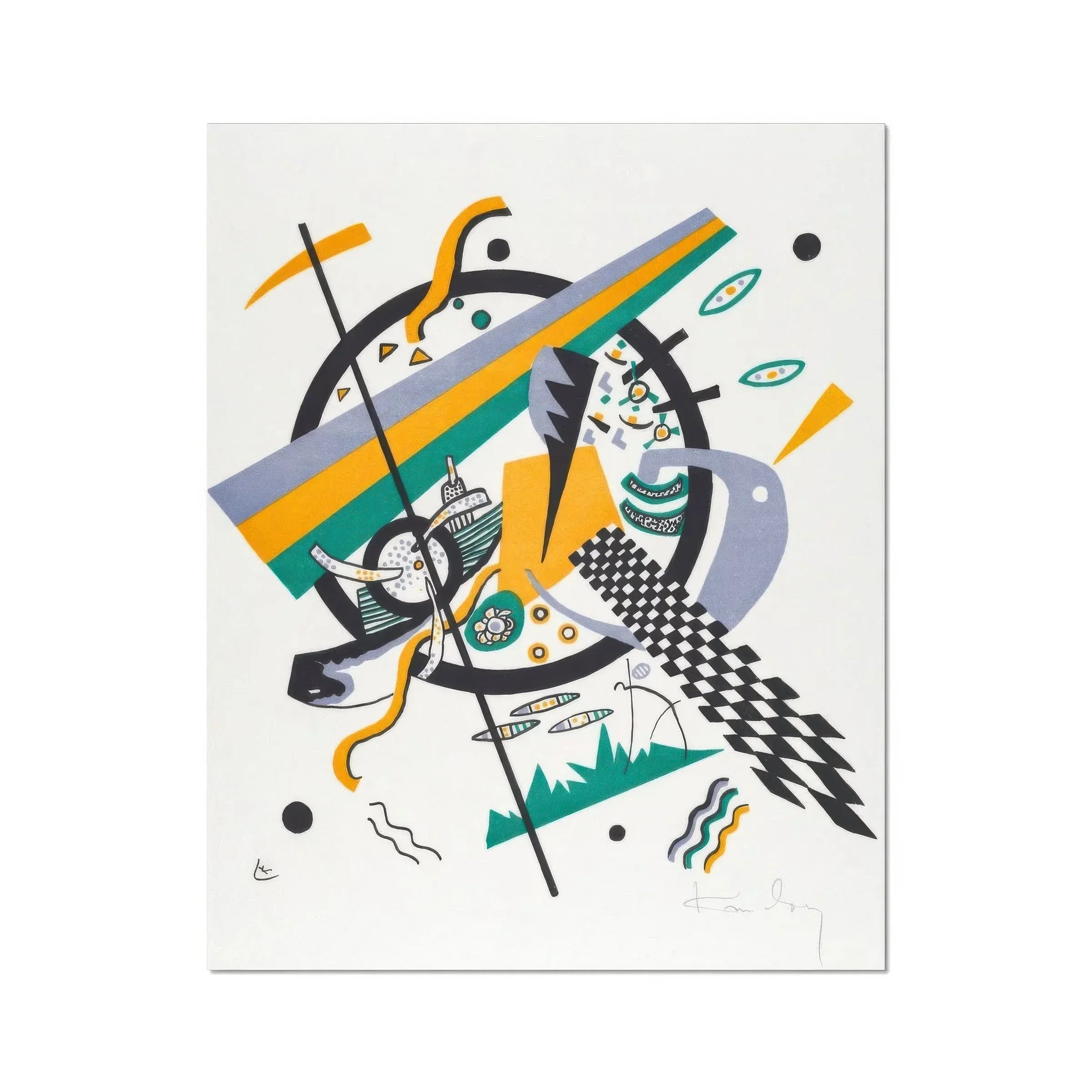 Small Worlds Iv Wassily Kandinsky Art Print, Abstract Geometric Artwork Shapes Lines Patterns Yellow Green