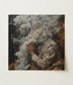 Square Canvas Painting Figure Ornate Cream-colored Lace Attire Dark Baroque, Palm Lies Flat, Surrealism, Art, Print, Wood Ash, Sitter’s