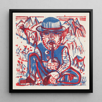 Smoking Peasant - Ernst Ludwig Kirchner Art Print / Canvas, 12x12’’ / 31x31cm / Black Frame, Posters Prints & Visual Artwork, Toby Leon