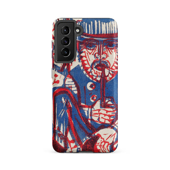 Smoking Peasant - Ernst Ludwig Kirchner Samsung Case, Galaxy S21 Fe / Matte, Smartphone Case Blue Red White Abstract Design Person