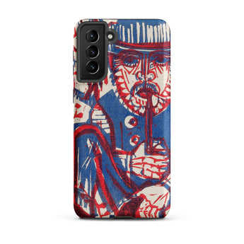 Smoking Peasant - Ernst Ludwig Kirchner Samsung Case, Galaxy S21 Plus / Matte, Phone Case Stylized Red Blue Illustration Man