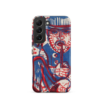 Smoking Peasant - Ernst Ludwig Kirchner Samsung Case, Galaxy S22 / Matte, Smartphone Blue Red Woodcut-style Illustration Man Pipe