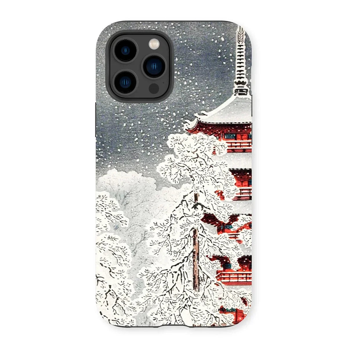 Snow at Asakusa - Takahashi Shōtei Shin-hanga Iphone Case, 14 Pro / Matte, Phone Case Japanese Winter Scene Snow-covered Pagoda Trees