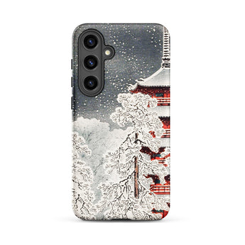 Snow at Asakusa - Takahashi Shōtei Shin-hanga Phone Case Samsung Galaxy S24 Plus / Matte Phone Case Snowy Japanese Temple Scene Red