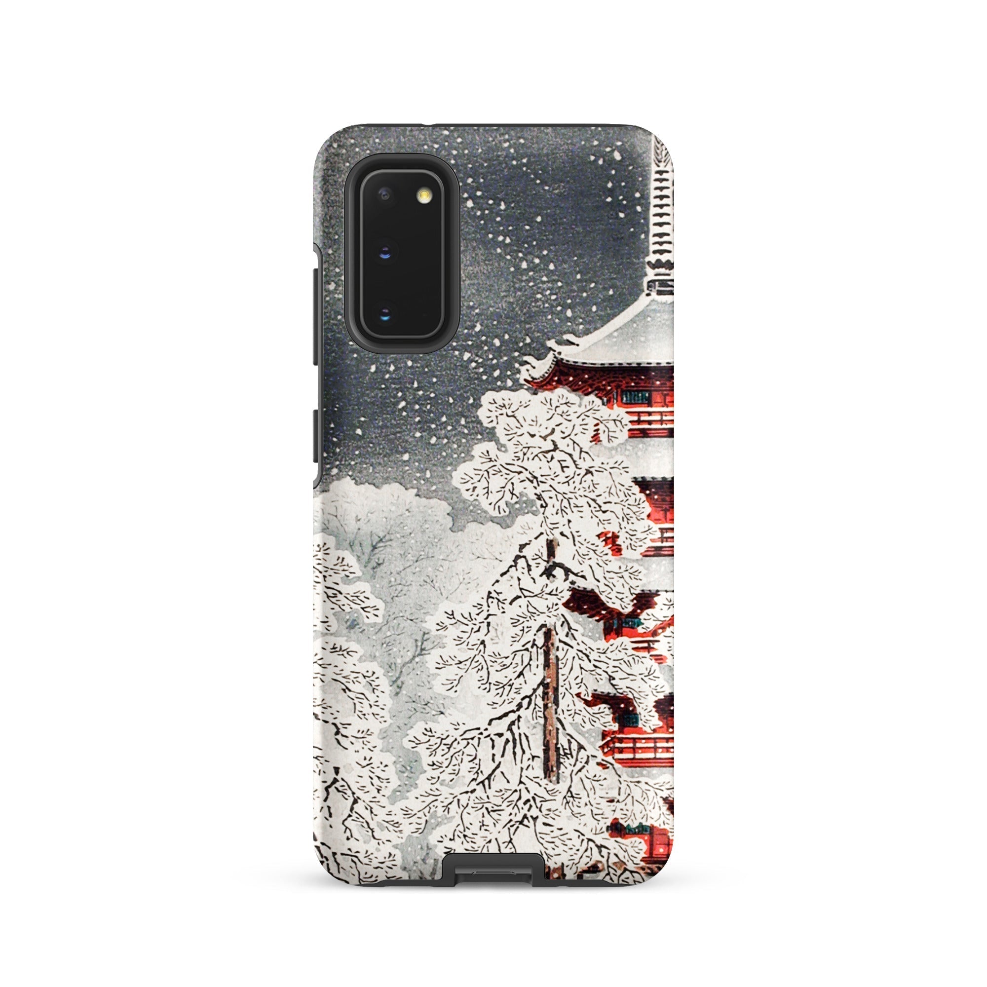 Snow at Asakusa Takahashi Shōtei Shin Hanga Samsung Case, Galaxy S20 / Matte, Black Phone Case Snowy Japanese Pagoda Trees Design