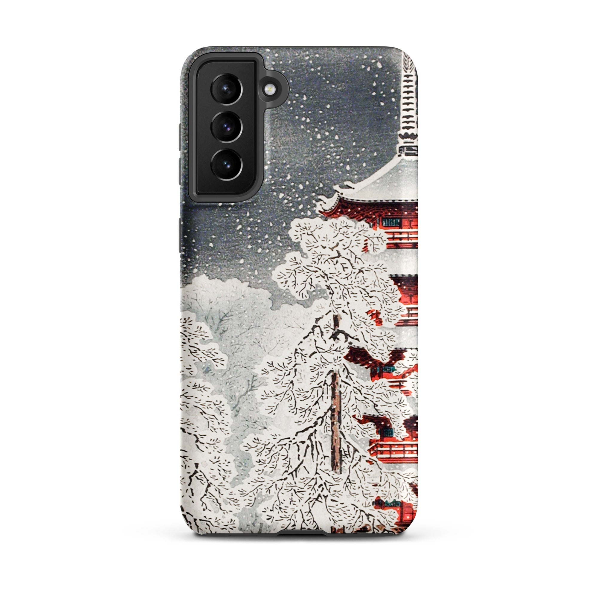 Snow at Asakusa Takahashi Shōtei Shin Hanga Samsung Case, Galaxy S21 Plus / Matte, Phone Case Winter Landscape Red Pagoda Snow Covered Trees