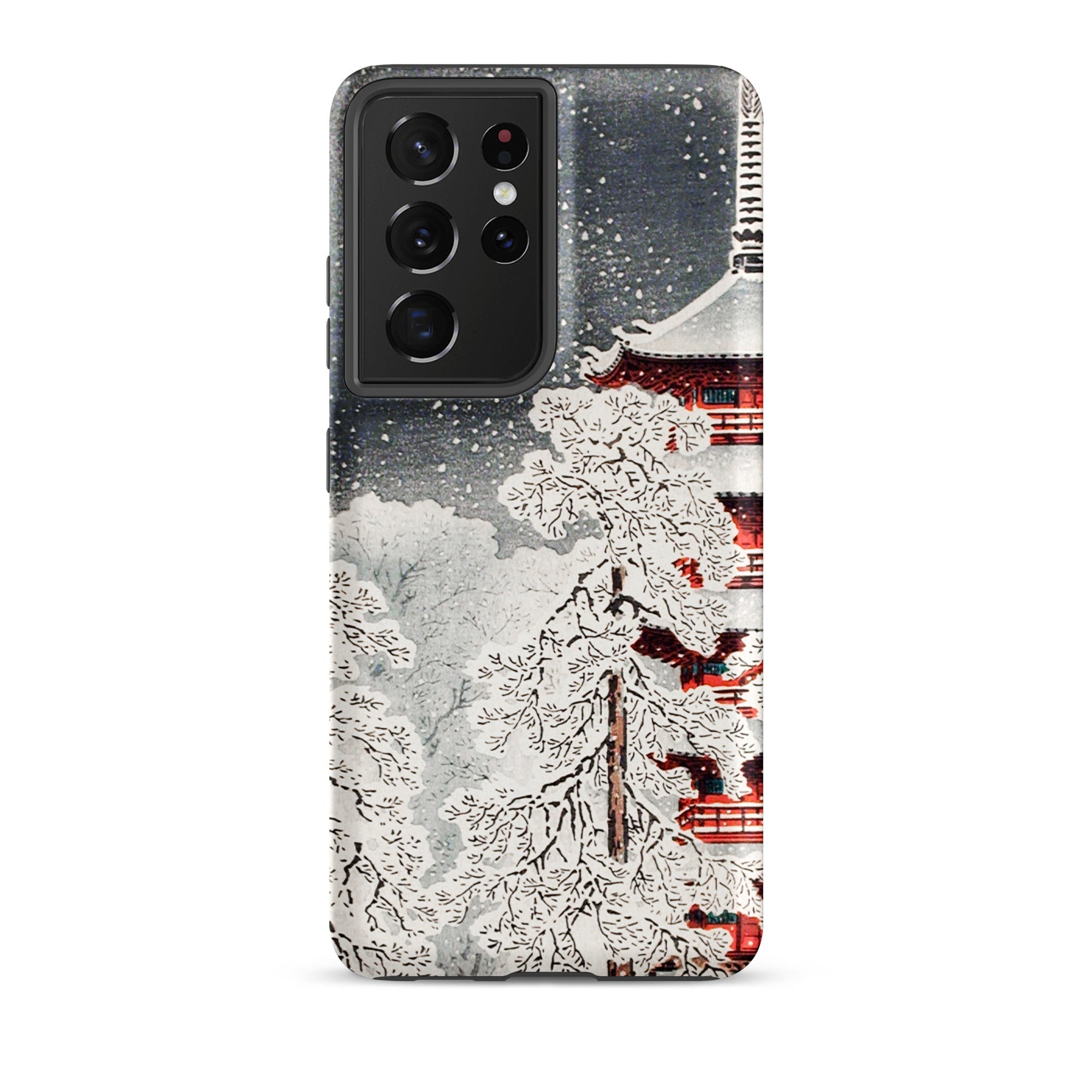 Snow at Asakusa Takahashi Shōtei Shin Hanga Samsung Case, Galaxy S21 Ultra / Matte, Smartphone Case Japanese Style Winter Landscape Pagoda