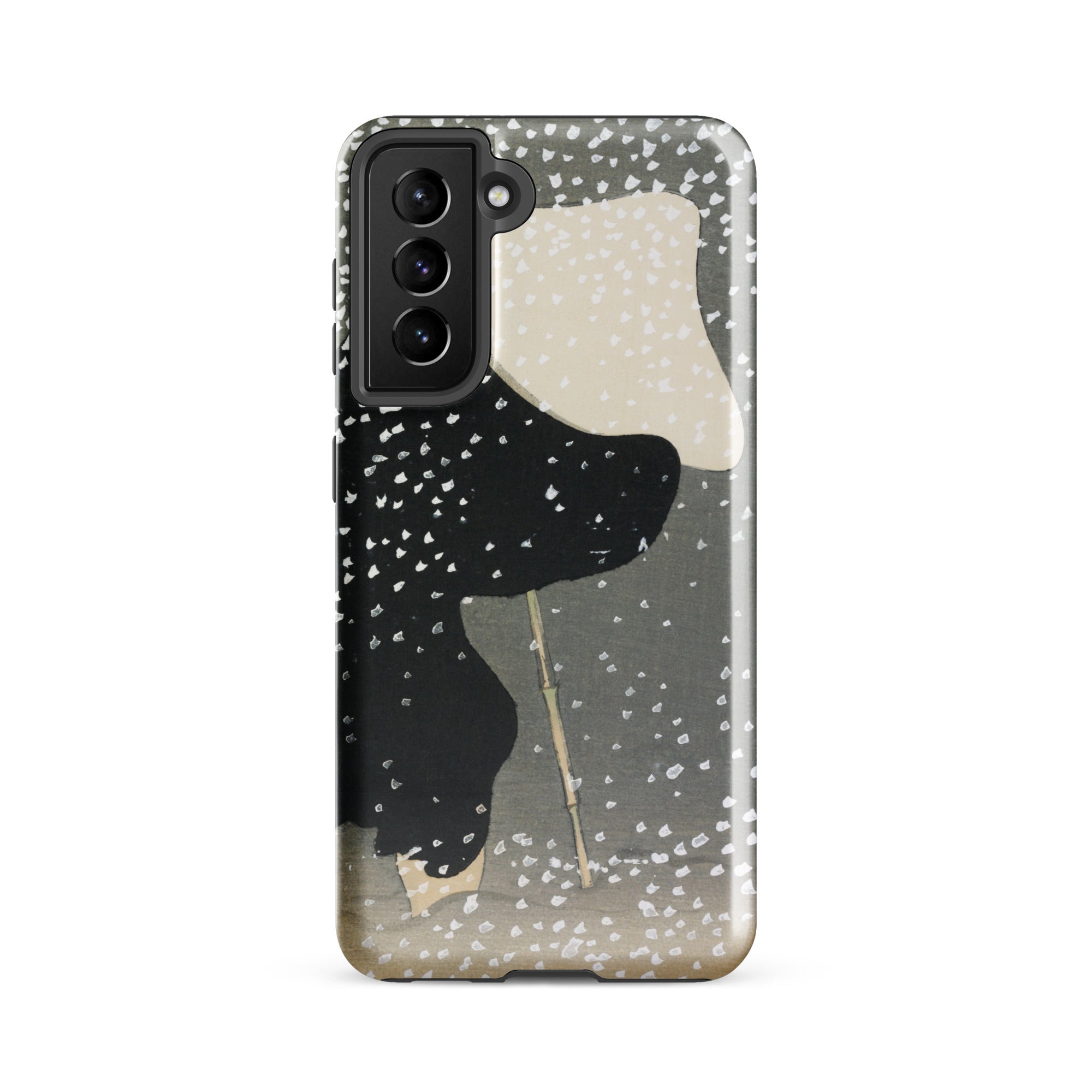 Snow Kamisaka Sekka Meiji Art Samsung Case, Galaxy S21 Fe / Matte, Smartphone Case Black White Gray Abstract Design Textured