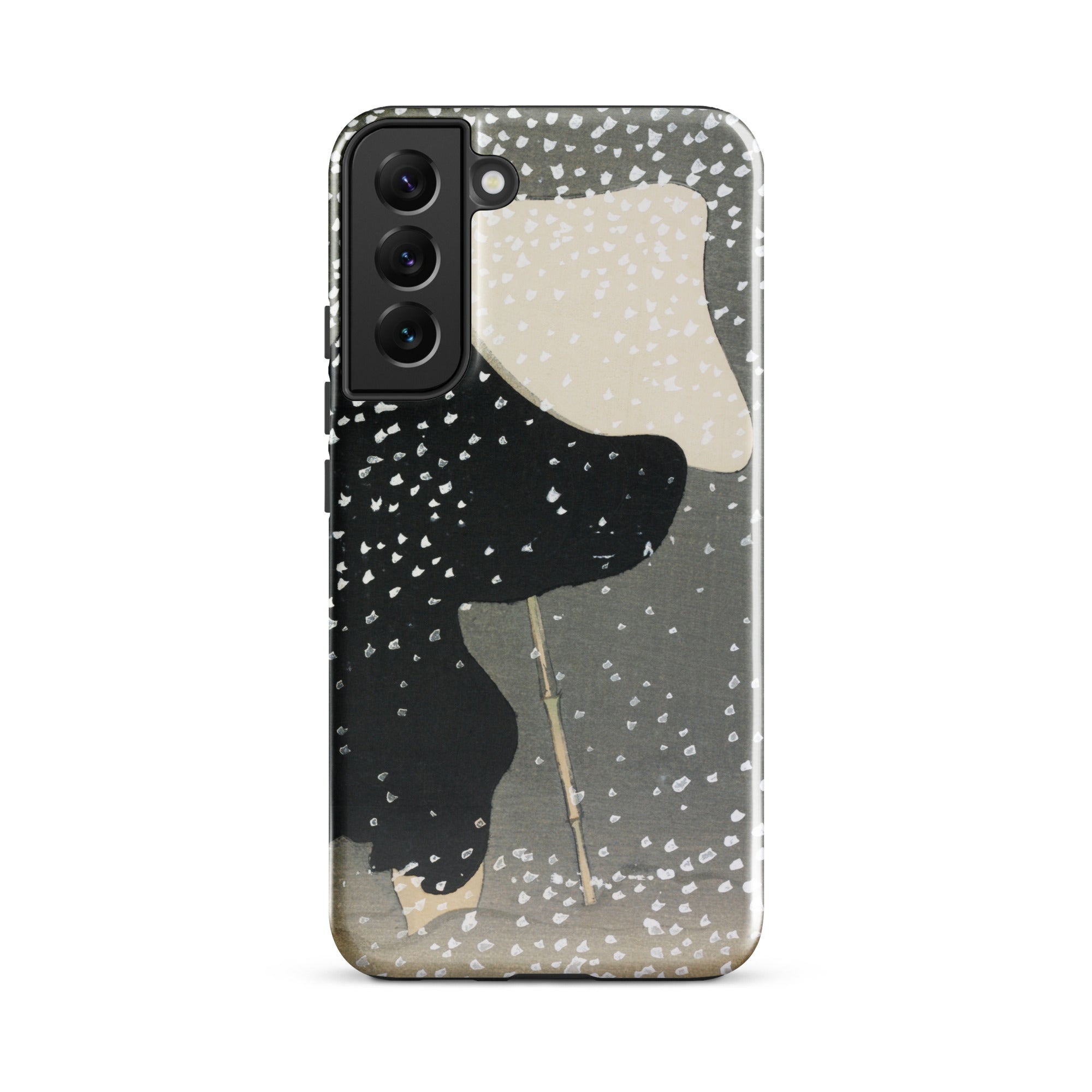 Snow Kamisaka Sekka Meiji Art Samsung Case, Galaxy S22 Plus / Matte, Black White Smartphone Case Abstract Design Person Umbrella
