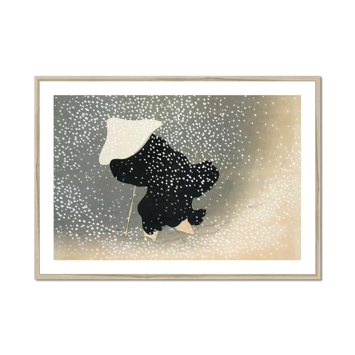 Snow - Kamisaka Sekka Meiji Period Art Print, Black Bear Snow White Umbrella