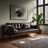 Snow - Kamisaka Sekka Meiji Period Art Print, Black Leather Tufted Sofa Wooden Frame
