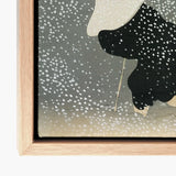 Snow - Kamisaka Sekka Meiji Period Art Print / Canvas Framed Japanese Woodblock Figure Black White Umbrella Sekka’s, Whispers Winter’s