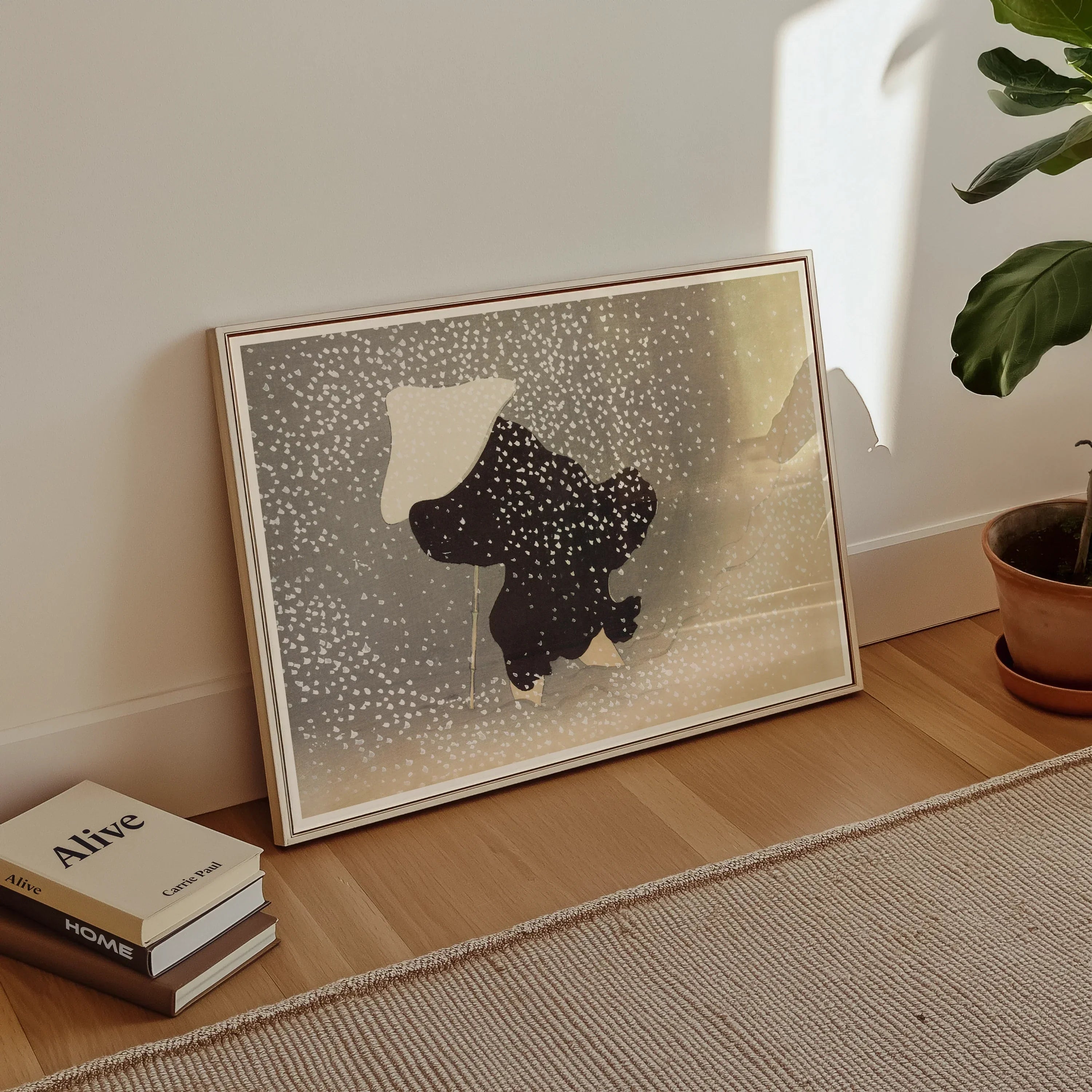 Snow Kamisaka Sekka Meiji Period Art Print, Framed Artwork Dark Silhouette Speckled Starry Background
