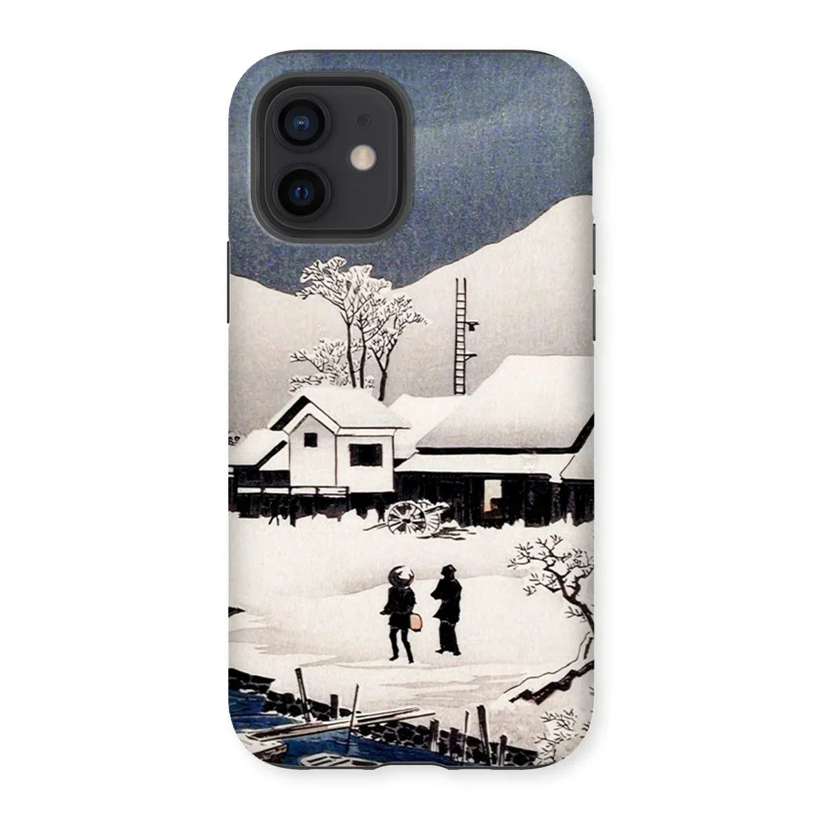 Snow at Nipponmatsu - Hiroaki Takahashi Iphone Case, 12 / Matte, Phone Case Japanese Woodblock Print-style Winter Scene Snow-covered