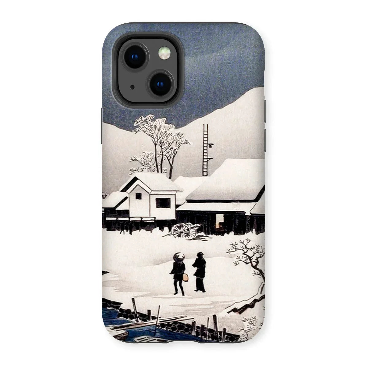 Snow at Nipponmatsu - Hiroaki Takahashi Iphone Case, 13 / Matte, Phone Case Japanese Woodblock-style Winter Scene Snow-covered Buildings