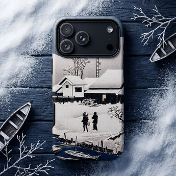 Snow at Nipponmatsu - Hiroaki Takahashi Phone Case Black White Illustrated Phone Case Snowy Village Scene Winter’s Hush, Hiroaki