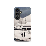 Snow at Nipponmatsu - Hiroaki Takahashi Phone Case Samsung Galaxy S24 / Matte Black White Illustrated Phone Case Snowy Village Scene