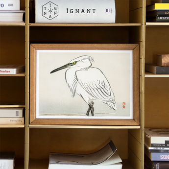Snowy Egret - Kono Bairei Kacho-e Art Print / Canvas Framed Ink White Egret Heron Yellow Eye Bairei’s Snowy Egret, Meiji Era Kachō-e, Kōno
