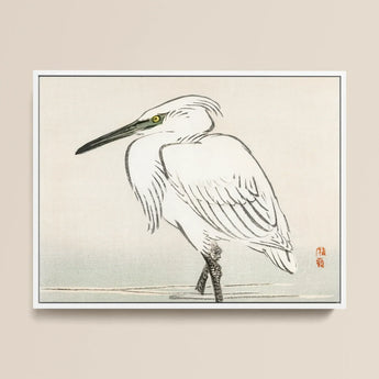 Snowy Egret - Kono Bairei Kacho-e Art Print / Canvas Minimalist Ink-wash Painting White Egret Black Beak Yellow Bairei’s Snowy Egret, Meiji