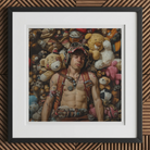 Soft Landing - Lowbrow Gay Pilot Art Print, 12x12’’ / 31x31cm / Black Frame / 2’’ Matboard, Framed Artwork Young Man Amidst Numerous Teddy