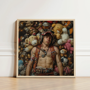 Framed Art Print Man Surrounded Numerous Stuffed Animals Handsome Homoerotic Queer
