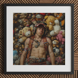 Soft Landing - Lowbrow Gay Pilot Art Print / Canvas Framed Art Print Man Steampunk-inspired Gear Surrounded Numerous Handsome Homoerotic