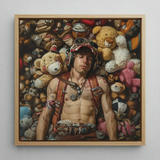 Soft Landing - Lowbrow Gay Pilot Art Print / Canvas Framed Painting Man Aviator Goggles Harness Surrounded Numerous Handsome Homoerotic