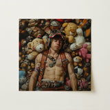 Soft Landing - Lowbrow Gay Pilot Art Print / Canvas Square Canvas Print Man Goggles Headphones Surrounded Numerous Handsome Homoerotic