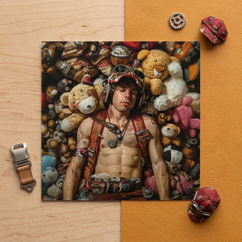 Soft Landing - Lowbrow Gay Pilot Art Print / Canvas Square Photo Print Man Goggles Leather Gear Surrounded Handsome Homoerotic Queer, Queer